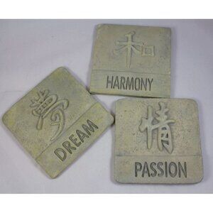Lot of 3 Oriental Chinese Symbol Wall Art Tiles Harmony Dream Passion 5.75" NOS